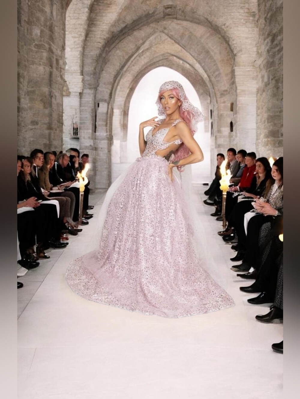 "HARLOW" Ice Pink & Silver Medieval Goddess Babydoll Wedding Ballgown Set